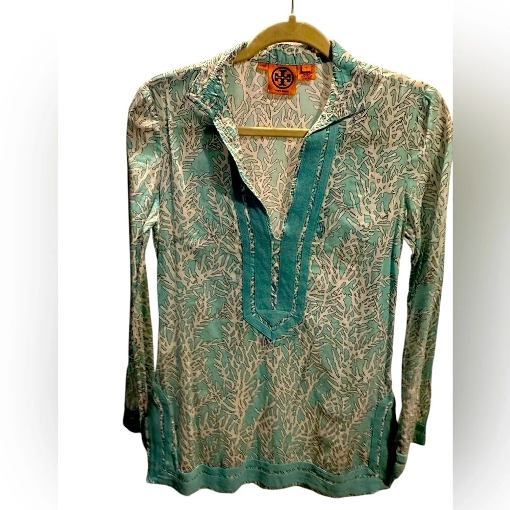 Tory Burch Teal and White Tunic size 0